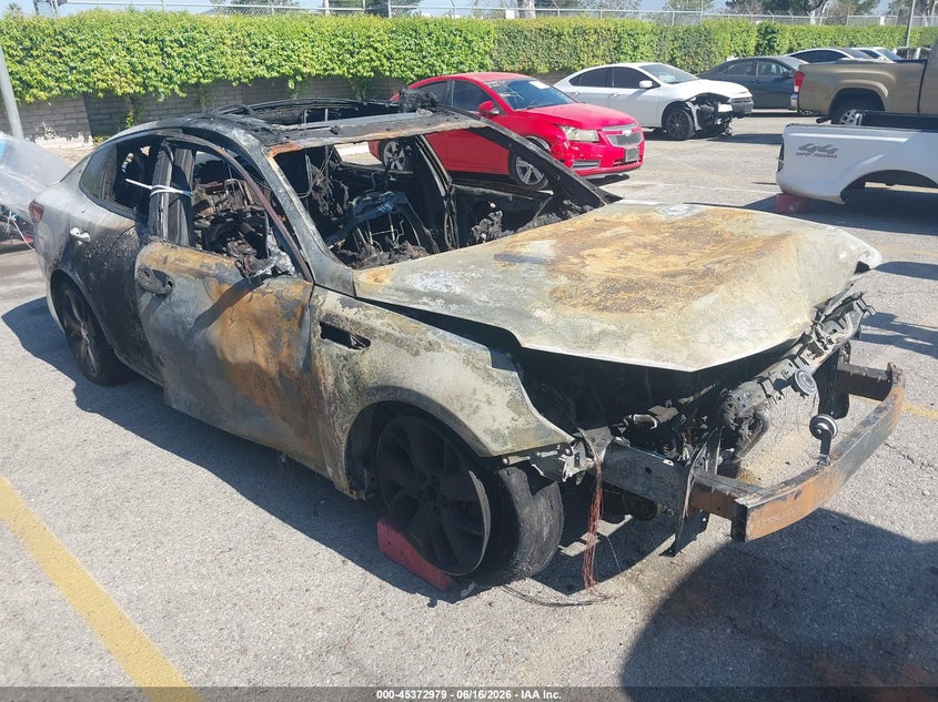 2016 Kia Optima VIN 5XXGW4L24GG011691 IAAI salvage auction — TOTAL BURN, Non-Repairable (California), sold $200 on 2026-07-07 (photo 1)