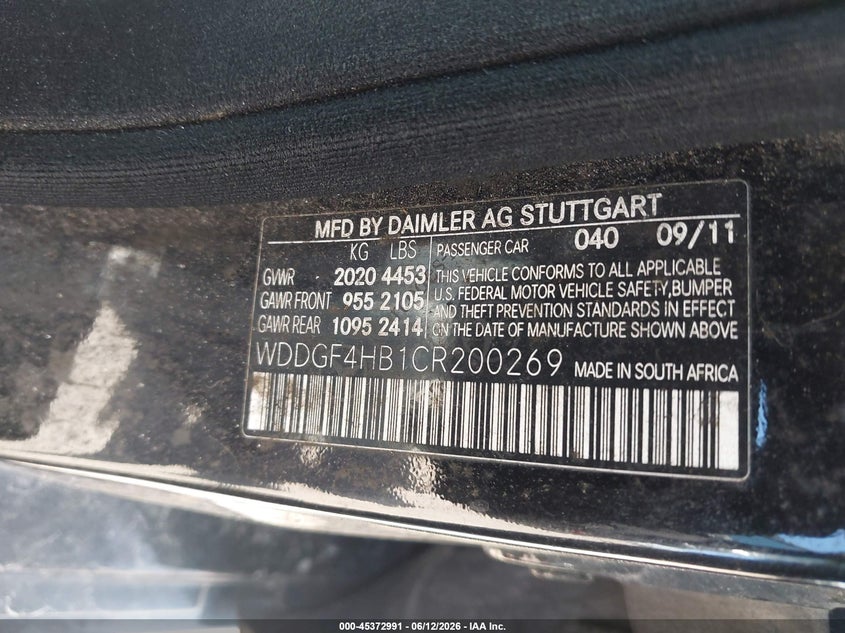 2012 Mercedes-benz C-klasse VIN WDDGF4HB1CR200269 IAAI salvage auction — NORMAL WEAR, Original (Texas), sold $825 on 2026-07-15 (photo 9)