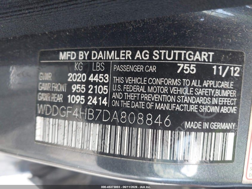 2013 Mercedes-benz C class VIN WDDGF4HB7DA808846 IAAI salvage auction — NORMAL WEAR, Clear (Florida), sold $425 on 2026-07-09 (photo 9)