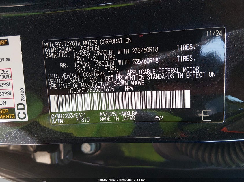 2025 Lexus Nx VIN JTJGKCEZ8S5031615 IAAI salvage auction — RIGHT FRONT, Salvage Title, sold $22,250 on 2026-08-10 (photo 9)