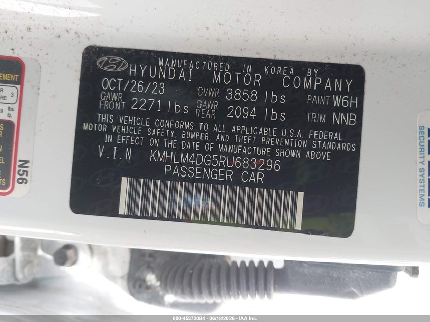 2024 Hyundai Elantra VIN KMHLM4DG5RU683296 IAAI salvage auction — RIGHT REAR, Bill Of Sale (Washington), sold $4,650 on 2026-07-08 (photo 9)