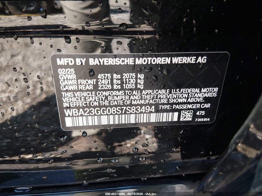2025 BMW 2er VIN WBA23GG08S7S83494 IAAI salvage auction — FRONT END, Salvage (Arkansas), sold $8,750 on 2026-07-30 (photo 9)