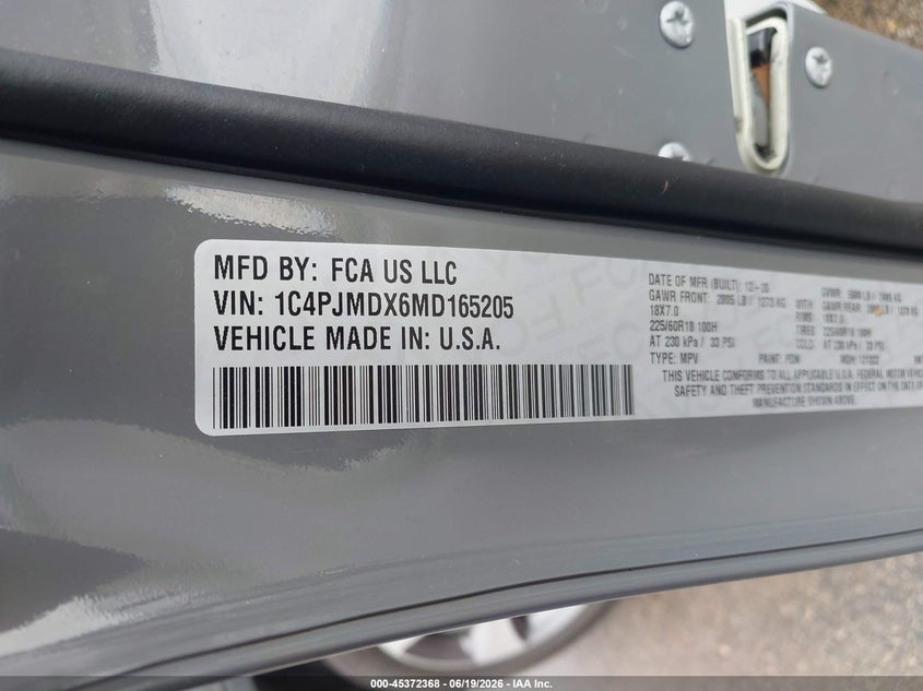 2021 Jeep Cherokee VIN 1C4PJMDX6MD165205 IAAI salvage auction — REAR END, Salvage (Michigan), sold $6,200 on 2026-08-28 (photo 9)