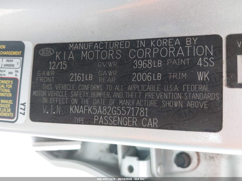 2016 Kia Forte VIN KNAFK5A82G5571781 IAAI salvage auction — NORMAL WEAR, Clear (Texas), sold $1,150 on 2026-07-09 (photo 9)