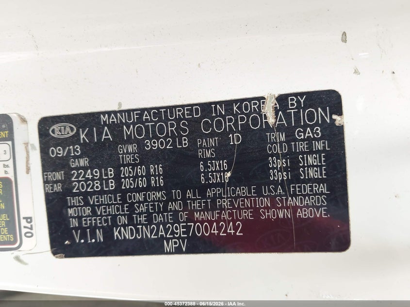 2014 Kia Soul VIN KNDJN2A29E7004242 IAAI salvage auction — FRONT END, Salvage (Texas), sold $650 on 2026-09-05 (photo 9)