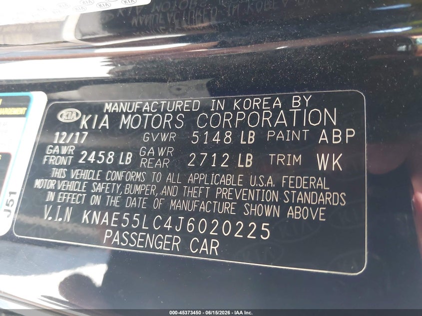 2018 Kia Stinger VIN KNAE55LC4J6020225 IAAI salvage auction — FRONT END, Salvage (Illinois), sold $8,200 on 2026-07-13 (photo 9)