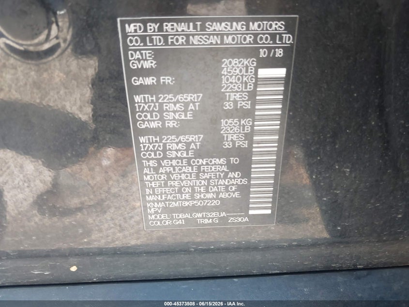 2019 Nissan Rogue VIN KNMAT2MT8KP507220 IAAI salvage auction — FRONT END, Salvage (Ohio), sold $1,050 on 2026-07-21 (photo 9)