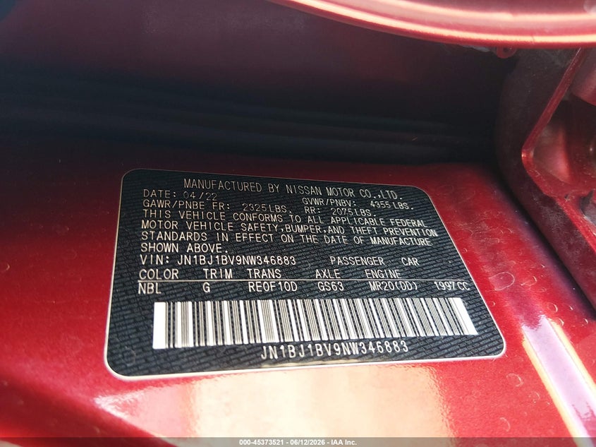 2022 Nissan Rogue VIN JN1BJ1BV9NW346883 IAAI salvage auction — SIDE, Salvage Title, sold $1,050 on 2026-07-28 (photo 9)