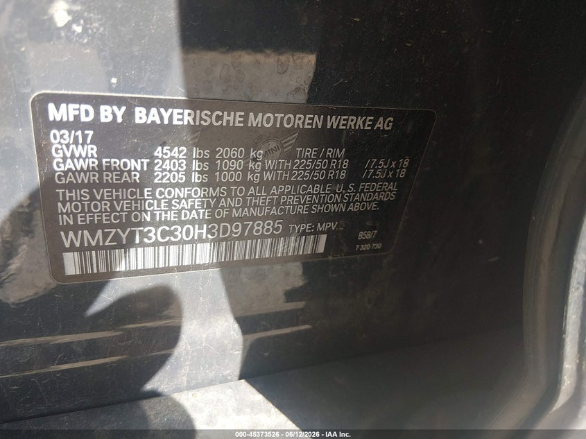 2017 Mini Countryman VIN WMZYT3C30H3D97885 IAAI salvage auction — NORMAL WEAR, Clear (Florida), sold $2,100 on 2026-07-21 (photo 9)