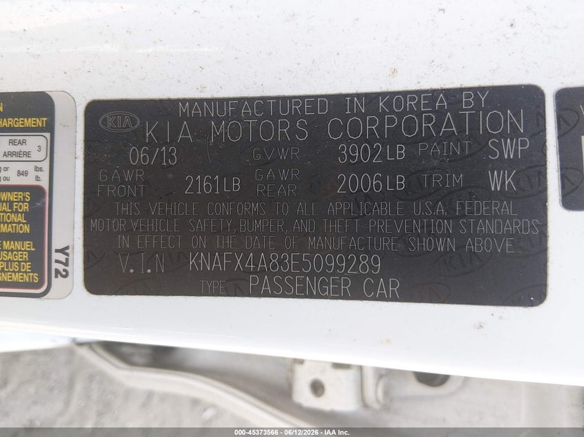 2014 Kia Forte VIN KNAFX4A83E5099289 IAAI salvage auction — NORMAL WEAR, Clear (Virginia), sold $500 on 2026-07-08 (photo 9)