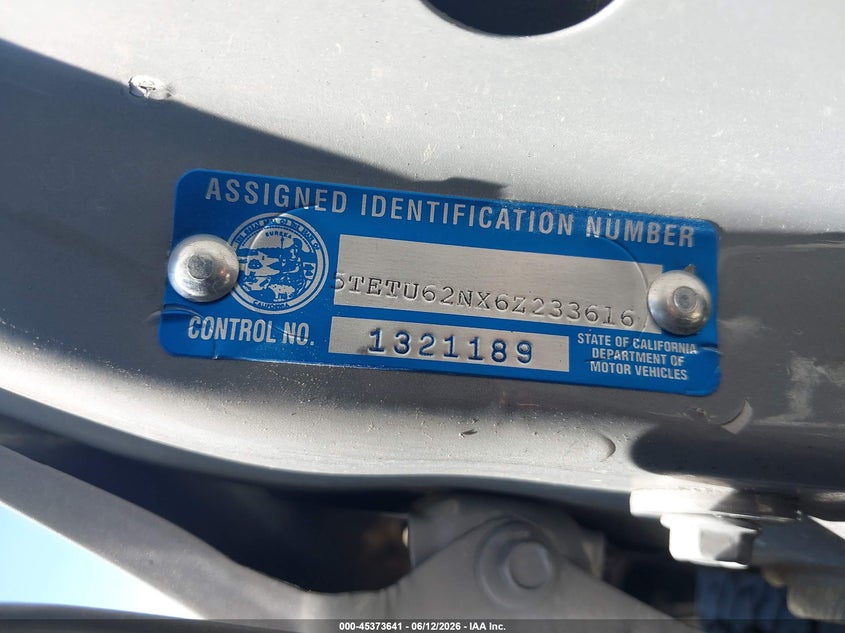 2006 Toyota Tacoma VIN 5TETU62NX6Z233616 IAAI salvage auction — FRONT END, Salvage (California), sold $2,200 on 2026-07-29 (photo 9)