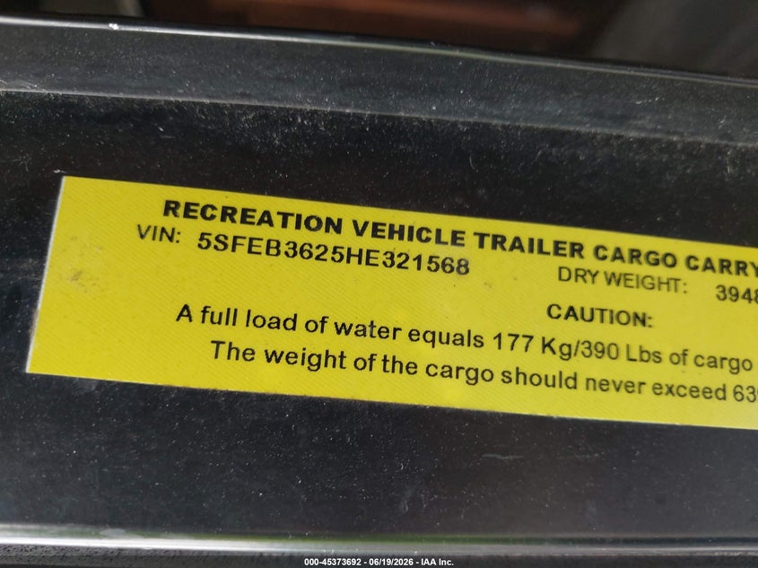 2017 Hear 33ikbs VIN 5SFEB3625HE321568 IAAI salvage auction — HAIL, Original (Texas), sold $4,600 on 2026-08-18 (photo 9)