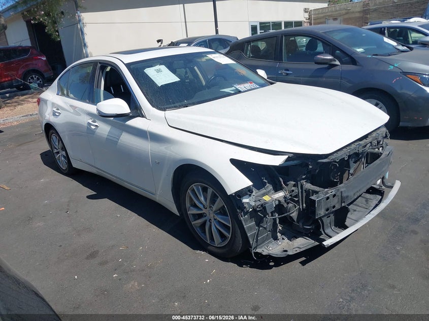 2015 Infiniti Q50 VIN JN1BV7AP2FM346151 IAAI salvage auction — FRONT END, Salvage Title, sold $2,600 on 2026-07-08 (photo 1)