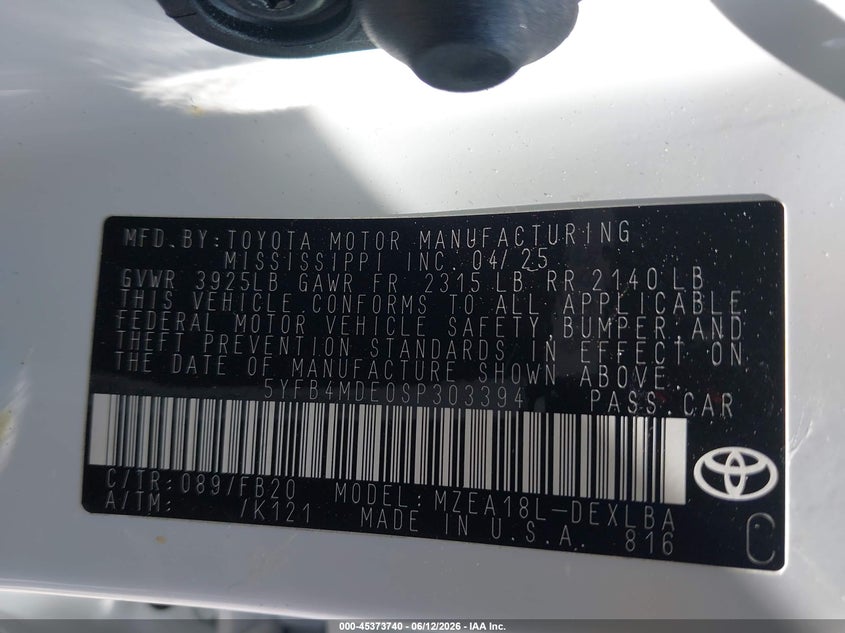 2025 Toyota Corolla VIN 5YFB4MDE0SP303394 IAAI salvage auction — SIDE, Salvage Title, sold $7,050 on 2026-07-20 (photo 9)