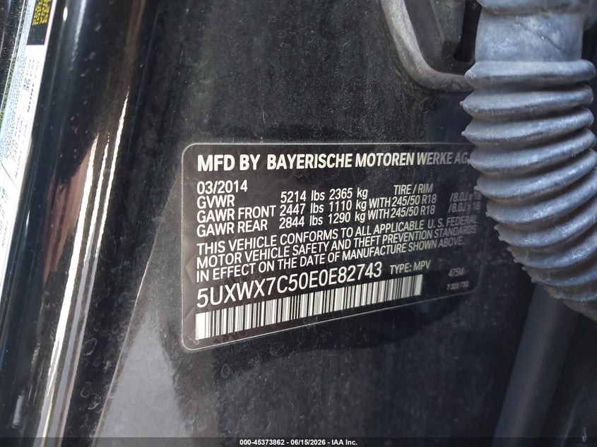 2014 BMW X3 VIN 5UXWX7C50E0E82743 IAAI salvage auction — LEFT SIDE, Salvage (Pennsylvania), sold $1,950 on 2026-07-08 (photo 9)