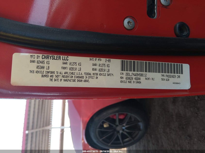 2009 Dodge Challenger VIN 2B3LJ74W69H588112 IAAI salvage auction — FRONT END, Salvage (Arizona), sold $4,150 on 2026-07-09 (photo 9)