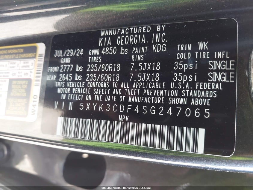 2025 Kia Sportage VIN 5XYK3CDF4SG247065 IAAI salvage auction — ALL OVER, Salvage Title, sold $1,650 on 2026-07-21 (photo 9)