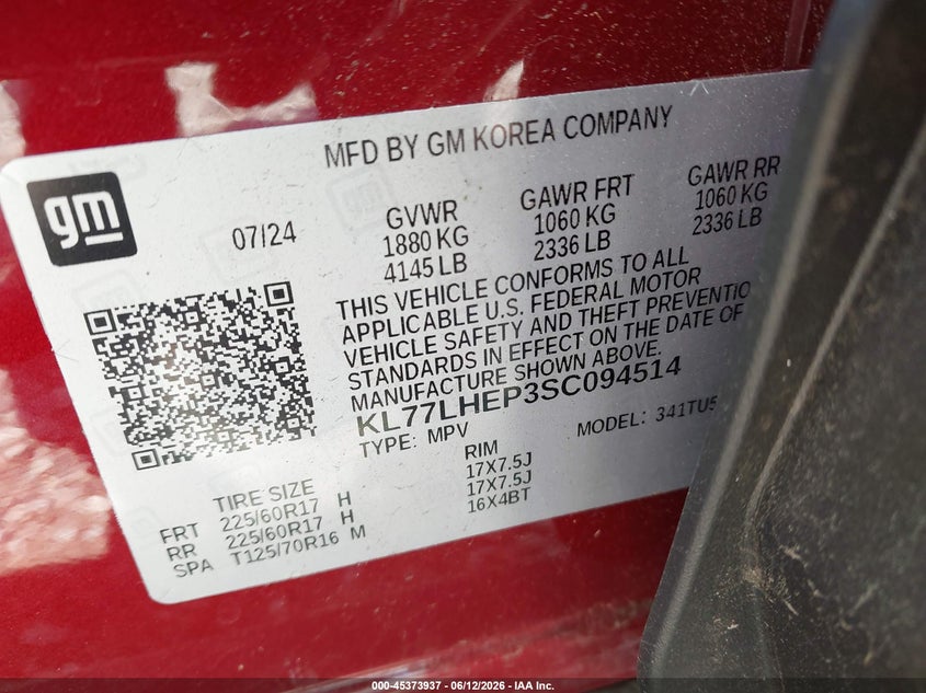 2025 Chevrolet Trax VIN KL77LHEP3SC094514 IAAI salvage auction — FRONT END, Salvage (Georgia), sold $5,300 on 2026-07-24 (photo 9)