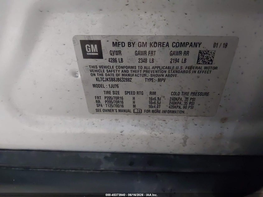 2018 Chevrolet Trax VIN KL7CJKSB8JB632882 IAAI salvage auction — FRONT END, Salvage (Texas), sold $1,025 on 2026-07-10 (photo 9)