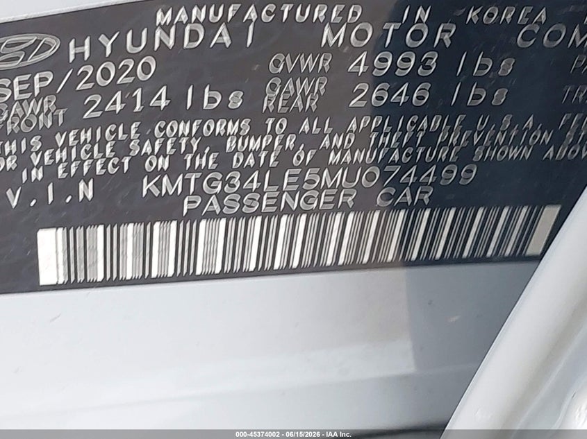 2021 Genesis G70 VIN KMTG34LE5MU074499 IAAI salvage auction — LEFT SIDE, Salvage (Texas), sold $6,050 on 2026-07-17 (photo 9)