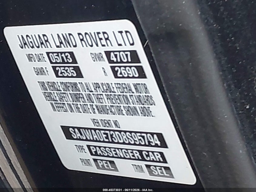 2013 Jaguar Xf VIN SAJWA0E73D8S95794 IAAI salvage auction — NORMAL WEAR, Clear (Louisiana), sold $925 on 2026-07-23 (photo 9)
