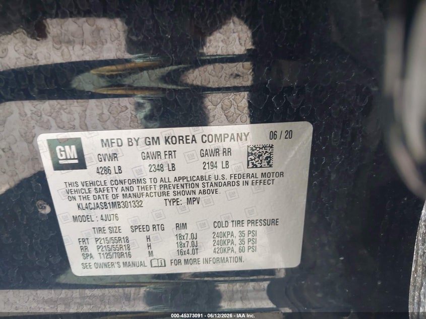 2021 Buick Encore VIN KL4CJASB1MB301332 IAAI salvage auction — LEFT FRONT, Salvage (Illinois), sold $125 on 2026-07-21 (photo 9)
