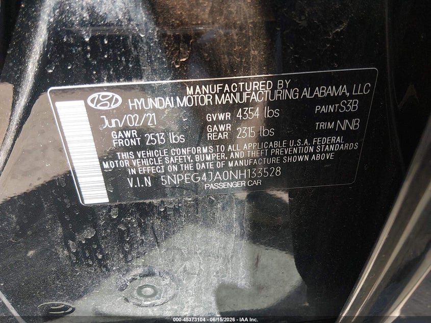 2022 Hyundai Sonata VIN 5NPEG4JA0NH133528 IAAI salvage auction — HAIL, Salvage (Ohio), sold $4,075 on 2026-07-21 (photo 9)