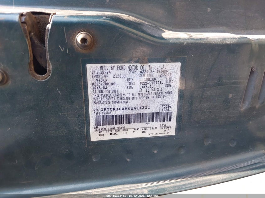 1995 Ford Ranger VIN 1FTCR10A8SUA11311 IAAI salvage auction — FRONT END, Salvage (North Carolina), sold $200 on 2026-07-09 (photo 9)