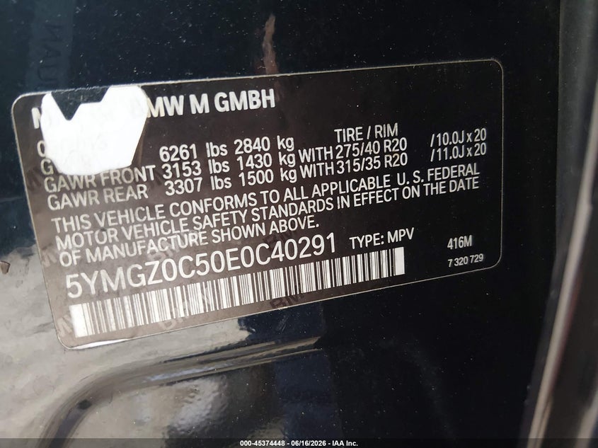 2014 BMW X6 m VIN 5YMGZ0C50E0C40291 IAAI salvage auction — EXTERIOR BURN, Salvage (Georgia), sold $7,500 on 2026-07-30 (photo 9)