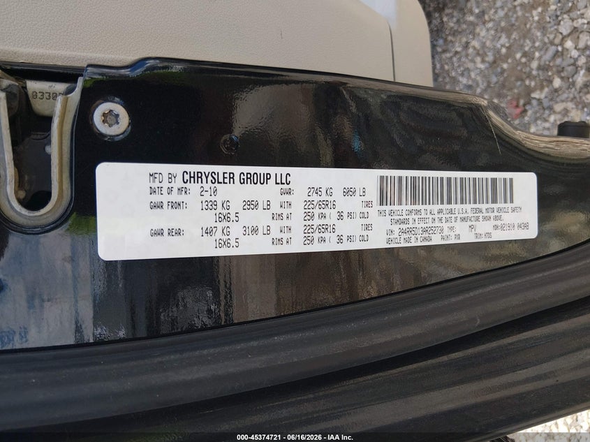 2010 Chrysler Town & country VIN 2A4RR5D13AR252730 IAAI salvage auction — LEFT SIDE, Salvage (Arkansas), sold $500 on 2026-07-09 (photo 9)