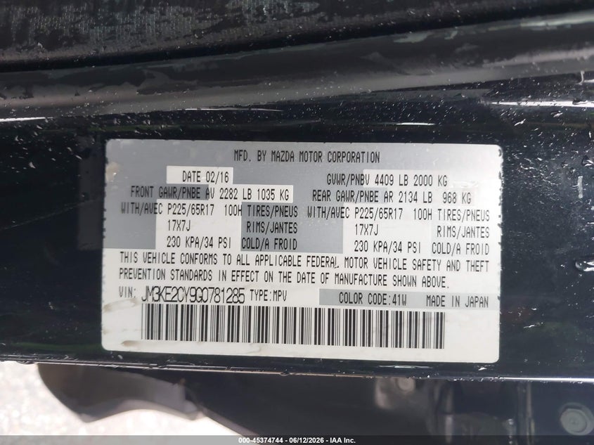2016 Mazda Cx-5 VIN JM3KE2CY9G0781285 IAAI salvage auction — FRONT END, Salvage (Texas), sold $1,550 on 2026-07-29 (photo 9)