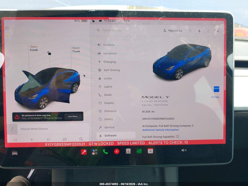 2021 Tesla Model y VIN 5YJYGDEE5MF233521 IAAI salvage auction — LEFT FRONT, Salvage Title, sold $6,500 on 2026-08-19 (photo 7)
