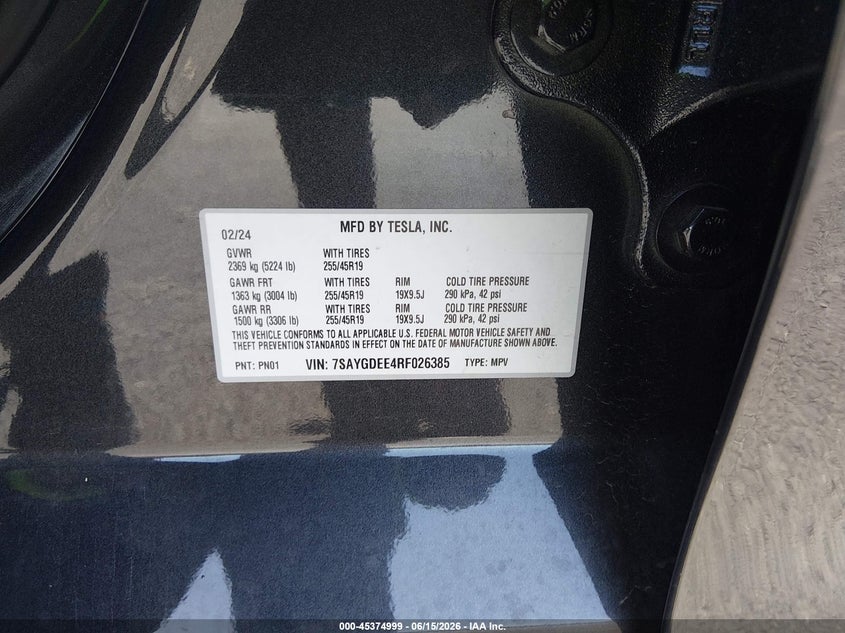 2024 Tesla Model y VIN 7SAYGDEE4RF026385 IAAI salvage auction — LEFT REAR, Salvage (Illinois), sold $14,050 on 2026-07-30 (photo 9)