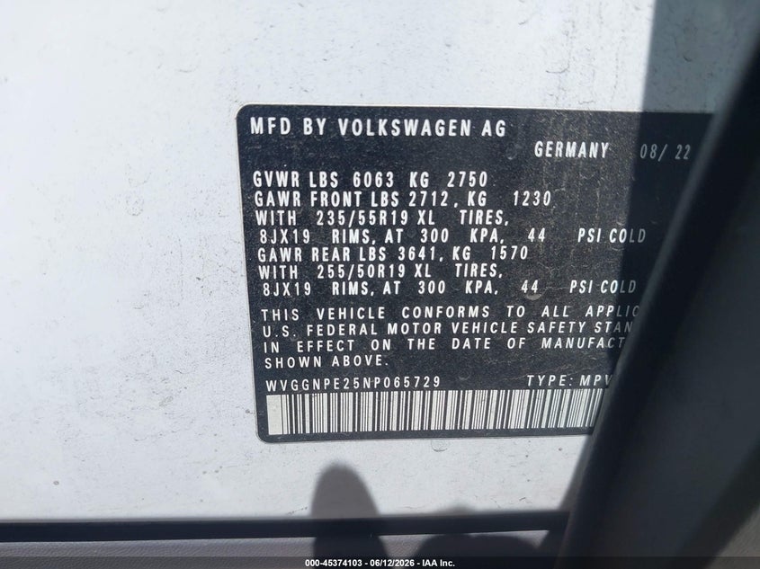 2022 Volkswagen Id.4 VIN WVGGNPE25NP065729 IAAI salvage auction — LEFT REAR, Salvage Title, sold $9,200 on 2026-08-10 (photo 9)