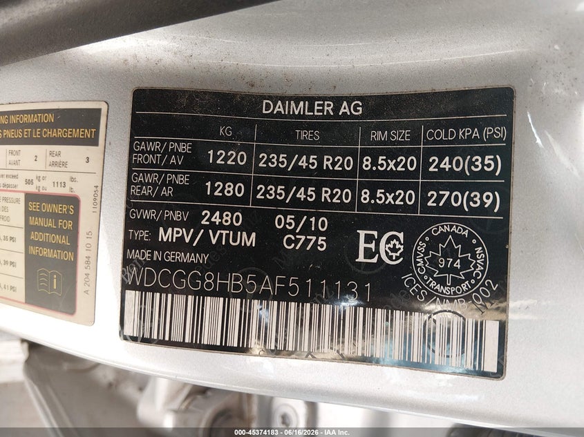 2010 Mercedes-benz Glk-class VIN WDCGG8HB5AF511131 IAAI salvage auction — FRONT END, Bill Of Sale (Washington), sold $250 on 2026-07-29 (photo 9)