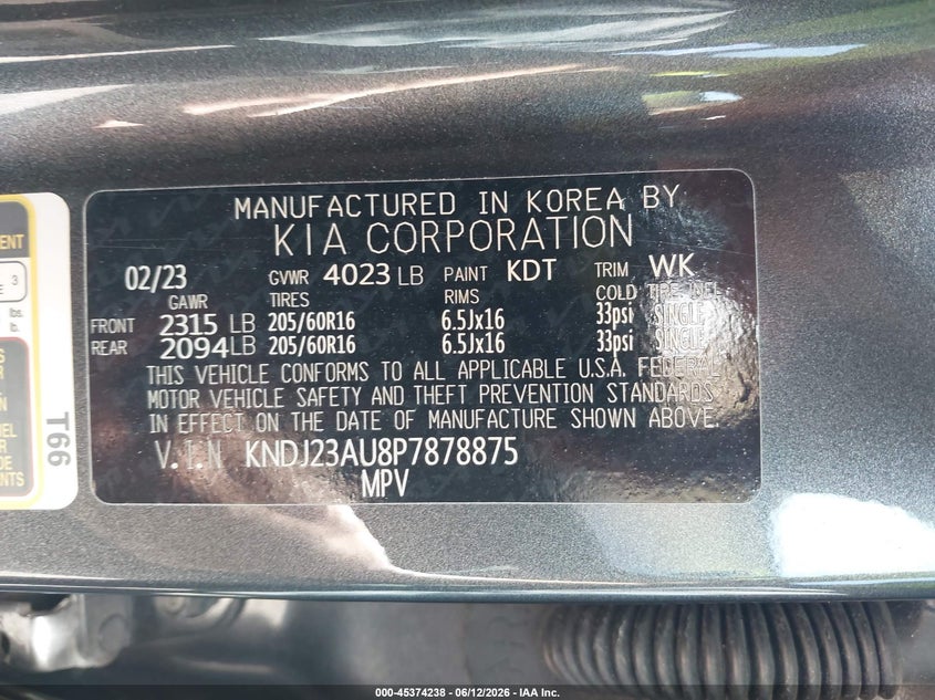 2023 Kia Soul VIN KNDJ23AU8P7878875 IAAI salvage auction — SIDE, Salvage (Missouri), sold $2,250 on 2026-07-13 (photo 9)