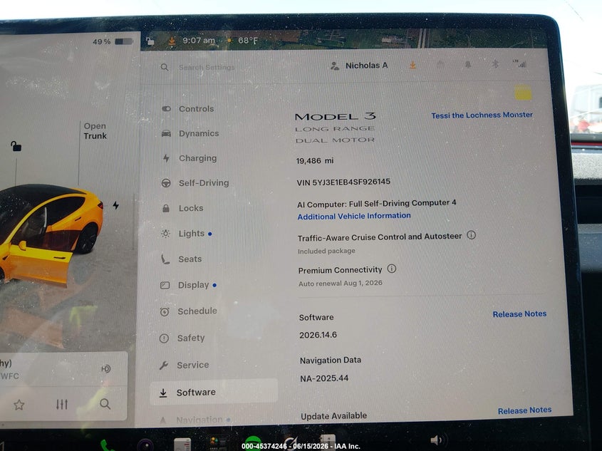 2025 Tesla Model 3 VIN 5YJ3E1EB4SF926145 IAAI salvage auction — HAIL, Salvage Title, sold $16,500 on 2026-08-02 (photo 7)