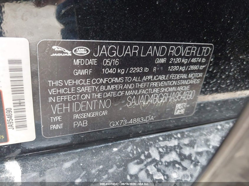 2017 Jaguar Xe VIN SAJAD4BG6HA954690 IAAI salvage auction — FRONT END, Original (Texas), sold $1,900 on 2026-08-02 (photo 9)