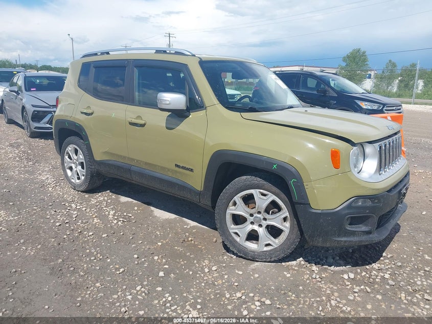 2015 Jeep Renegade VIN ZACCJBDT8FPB99456 IAAI salvage auction — LEFT FRONT, Clear (Wisconsin), sold $2,775 on 2026-07-09 (photo 1)