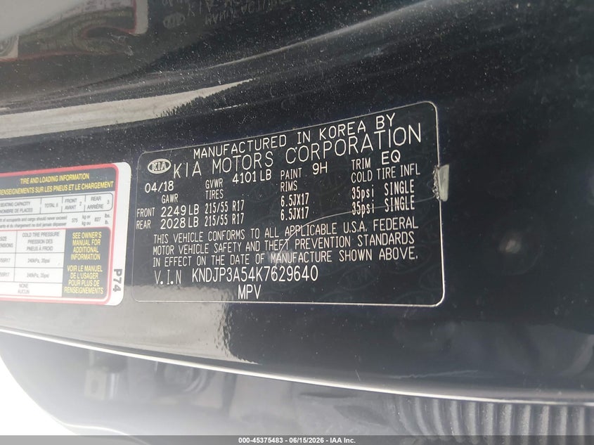 2019 Kia Soul VIN KNDJP3A54K7629640 IAAI salvage auction — REAR END, Salvage Title, sold $2,100 on 2026-07-20 (photo 9)