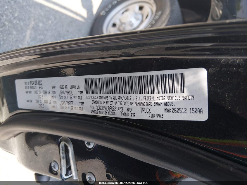 2015 Ram 2500 VIN 3C6UR5HJ8FG691453 IAAI salvage auction — NORMAL WEAR, Sf97 (Maryland), sold $21,225 on 2026-08-18 (photo 9)