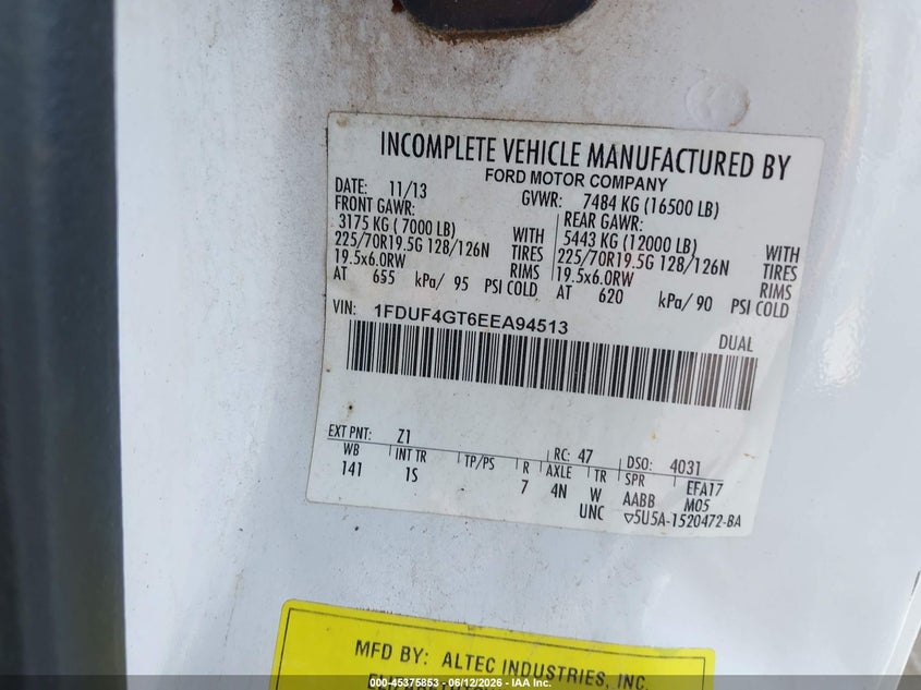 2014 Ford F-450 VIN 1FDUF4GT6EEA94513 IAAI salvage auction — RIGHT SIDE, Clear (New York), sold $650 on 2026-07-09 (photo 8)