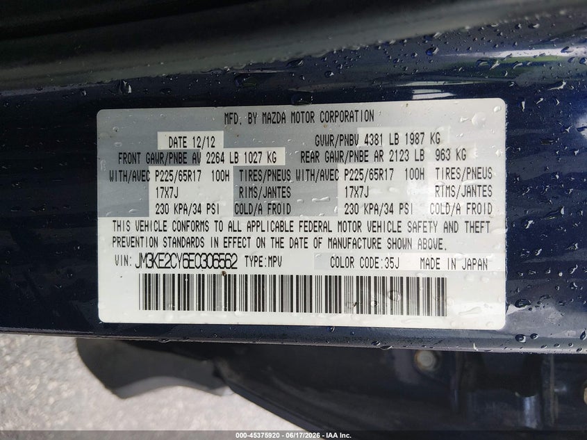 2014 Mazda Cx-5 VIN JM3KE2CY6E0306562 IAAI salvage auction — FRONT END, Salvage (South Carolina), sold $1,350 on 2026-07-15 (photo 9)