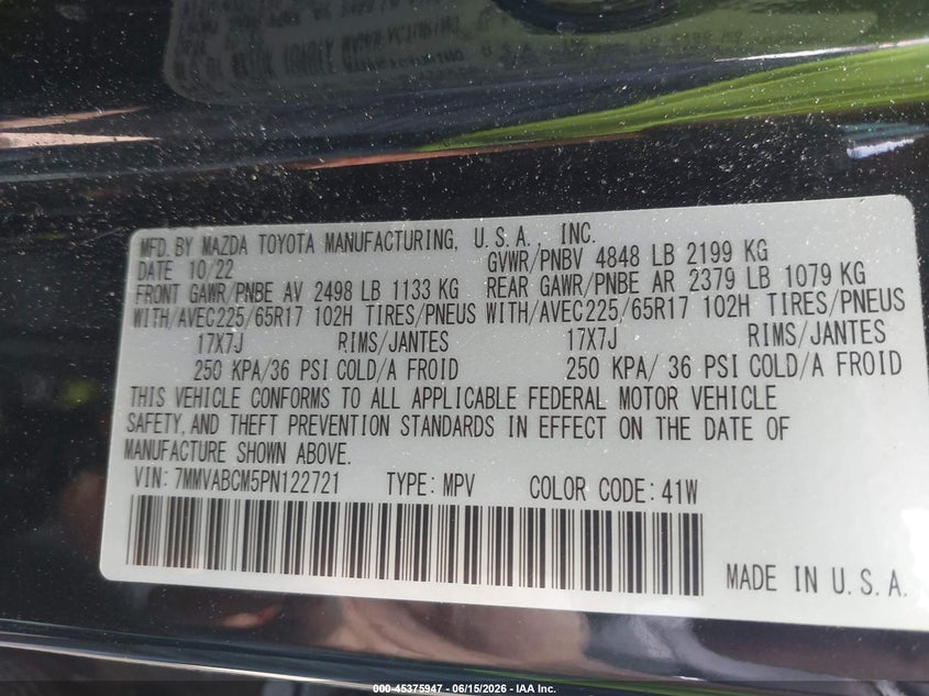 2023 Mazda Cx-50 VIN 7MMVABCM5PN122721 IAAI salvage auction — LEFT SIDE, Bill Of Sale (Washington), sold $9,200 on 2026-07-21 (photo 9)