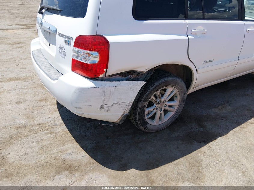 2007 Toyota Highlander VIN JTEGW21A270018229 IAAI salvage auction — RIGHT REAR, Clear (Virginia), sold $550 on 2026-07-10 (photo 6)