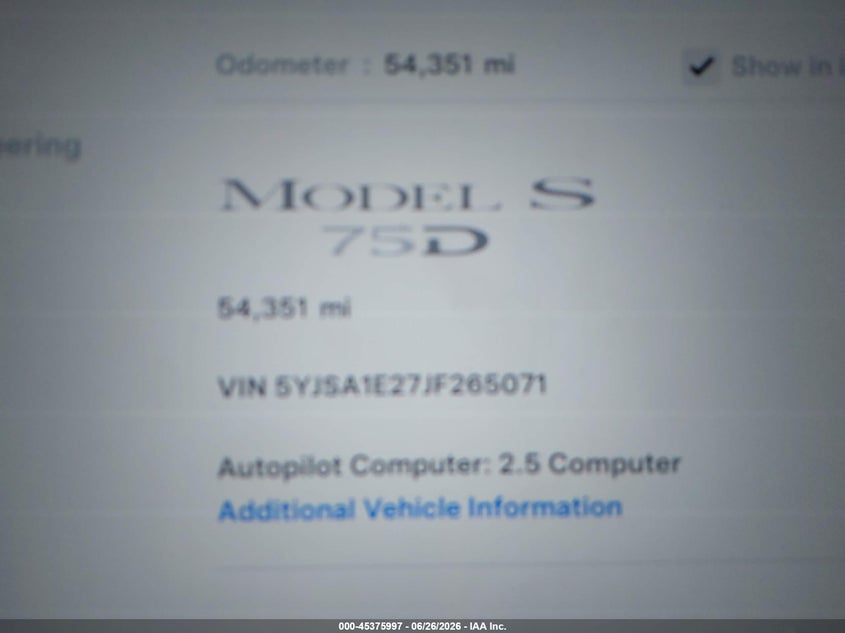 2018 Tesla Model s VIN 5YJSA1E27JF265071 IAAI salvage auction — REAR END, Mv-907A (New York), sold $7,800 on 2026-07-10 (photo 7)