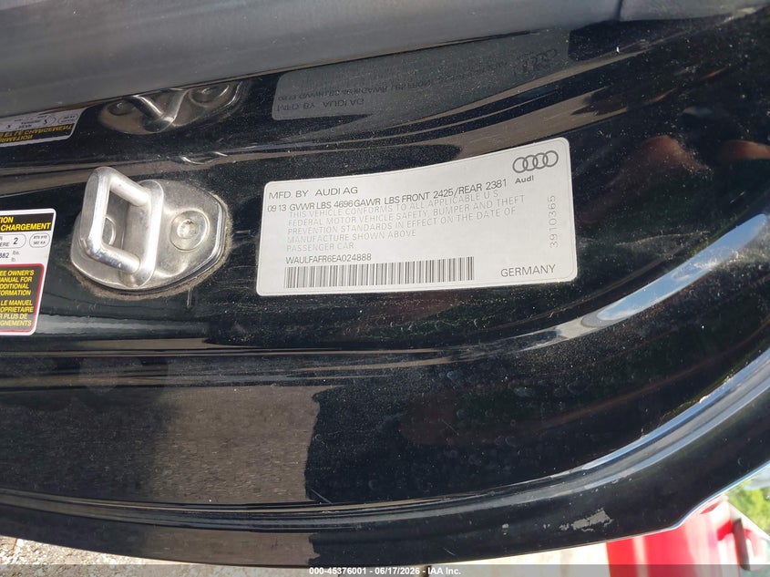 2014 Audi A5 VIN WAULFAFR6EA024888 IAAI salvage auction — FRONT END, Salvage (Iowa), sold $2,100 on 2026-07-13 (photo 9)