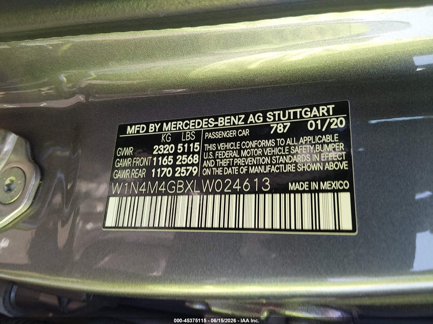 2020 Mercedes-benz Glb VIN W1N4M4GBXLW024613 IAAI salvage auction — LEFT FRONT, Salvage Certificate (California), sold $25 on 2026-07-24 (photo 9)