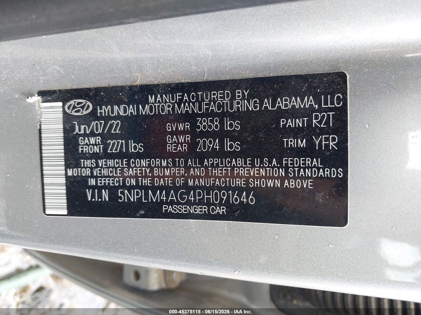 2023 Hyundai Elantra VIN 5NPLM4AG4PH091646 IAAI salvage auction — FRONT END, Salvage (Ohio), sold $2,825 on 2026-07-22 (photo 9)
