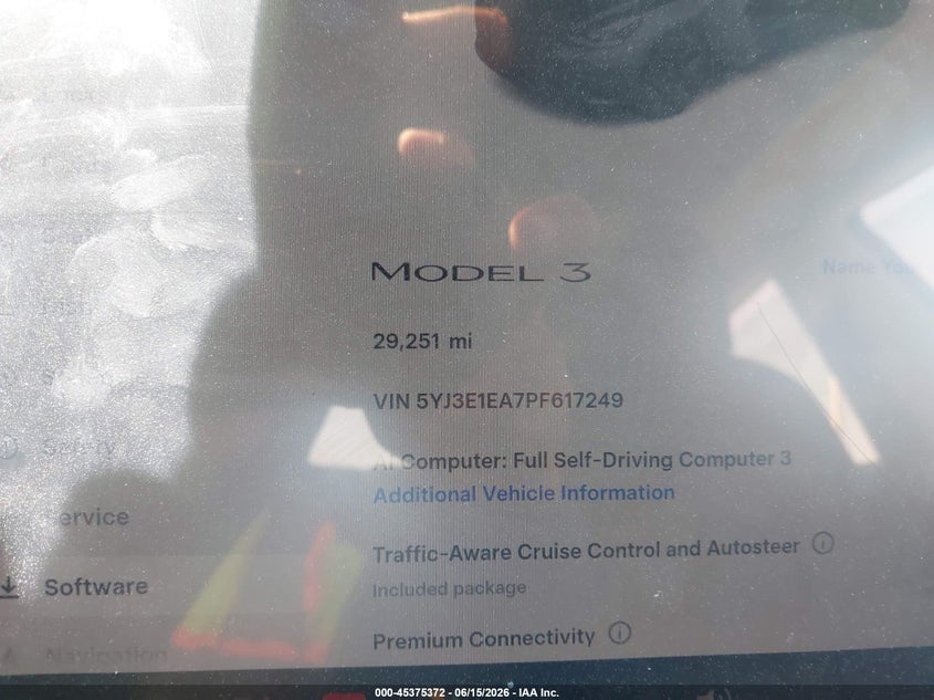 2023 Tesla Model 3 VIN 5YJ3E1EA7PF617249 IAAI salvage auction — FRONT END, Salvage (Arizona), sold $5,850 on 2026-07-23 (photo 7)